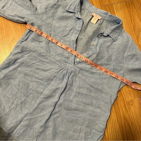St. Tropez west 100% linen medium sky blue tunic blouse shirt with pearl buttons - Picture 5 of 9